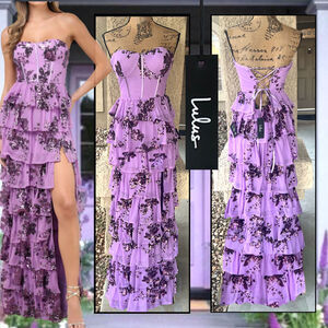 Lulus Definite Glamour Lavender Sequin Bustier Maxi Dress Size M